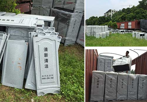  欣方圳仿大理石垃圾桶廠家為清遠(yuǎn)高校送貨上門(mén)。