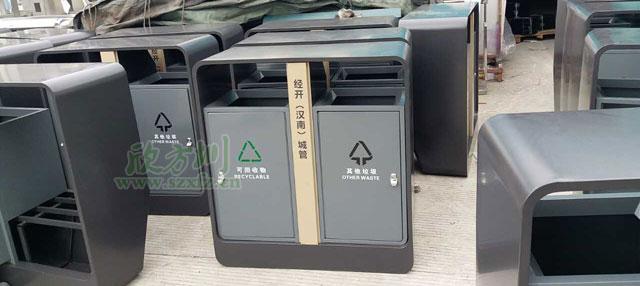 戶(hù)外鋼制分類(lèi)垃圾箱工廠批量生產(chǎn)圖
